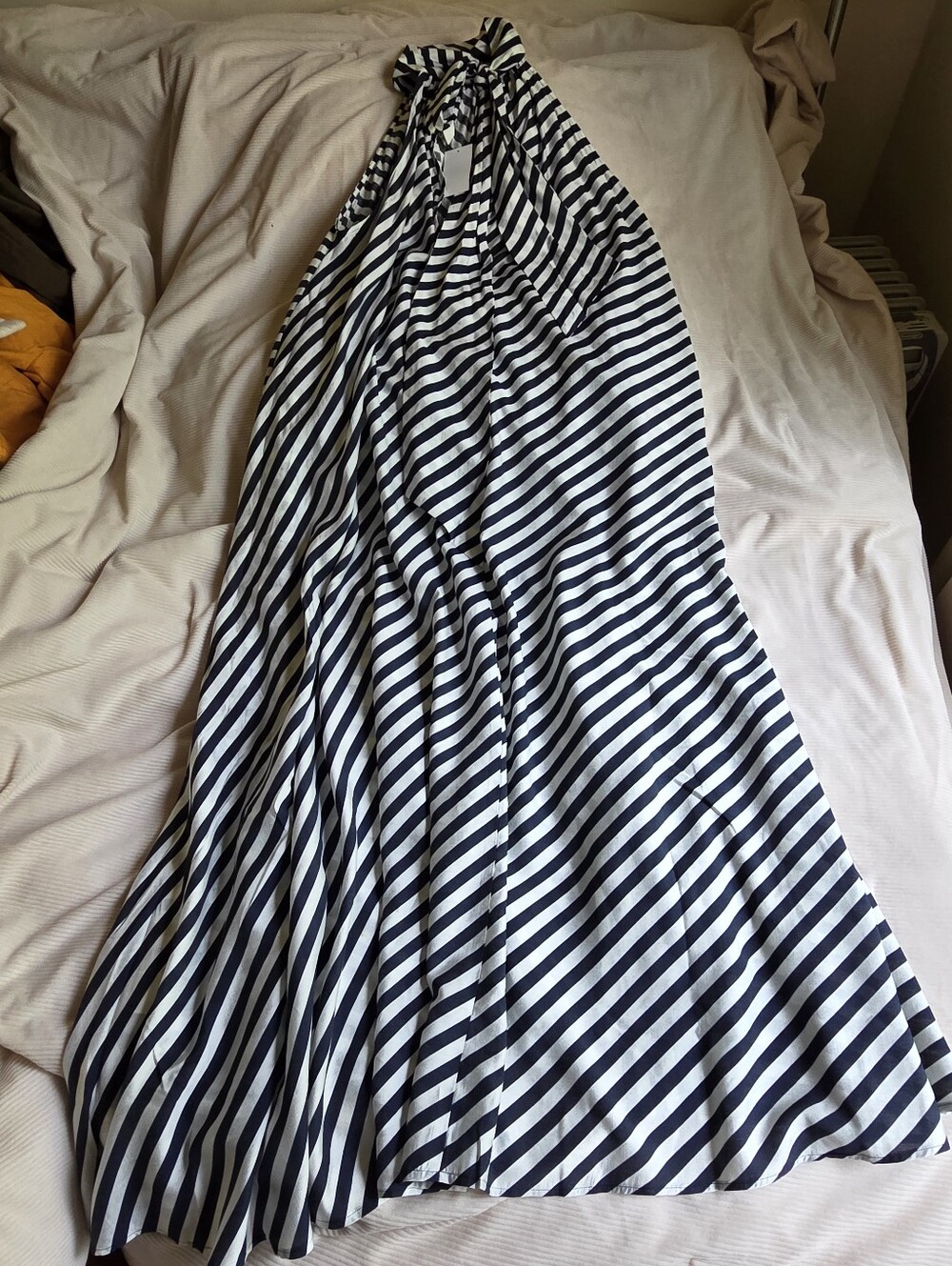 H&M Tie-detail A-line Maxi Dress Navy Blue White Striped Bnwt - Picture 13 of 15